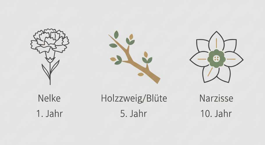 Blumensymbole für den Jahrestag: 1., 5. und 10. Jahr